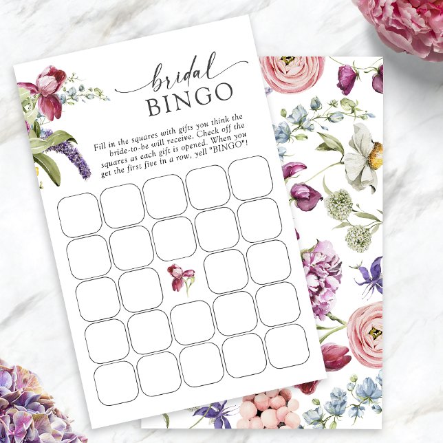 Jogo de Bingo Floral (Jewel Tone Floral Bridal Bingo Game Cards by Painted Paperie
)