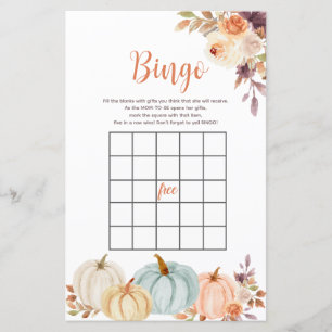 Jogo de Bingo Floral de Abóbora Rústica em Aquarel