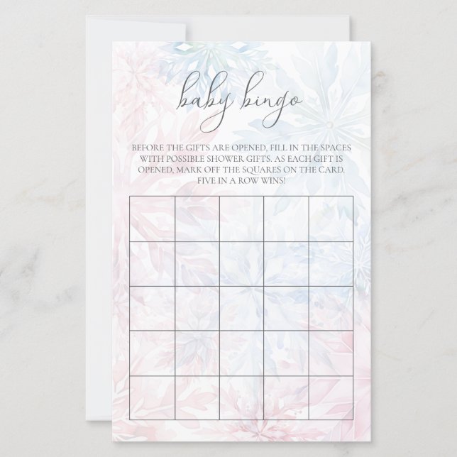Jogo de Bingo Inverno Rosa Azul Floco de Neve  (Frente)