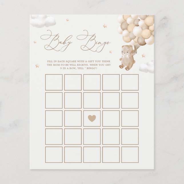 Jogo de Bingo Neutro do Urso de Teddy (Frente)