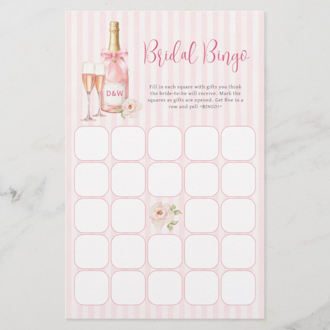 Jogo de Bingo Nupcial com Champanhe Rosa (Frente)