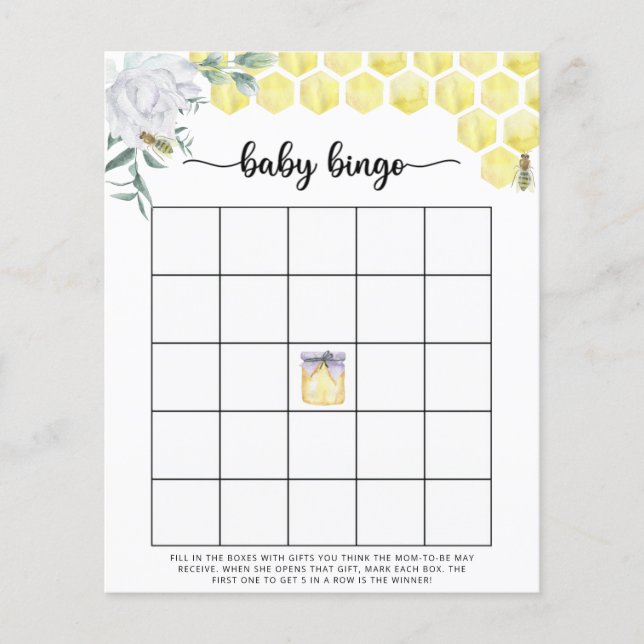 Jogo de bingo para chá de bebê abelha (Frente)