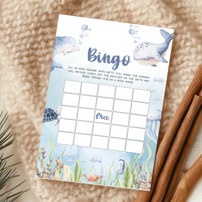 Jogo de Bingo para Chá de Bebê Azul Sob o Mar (Under the Sea Baby Shower Game)