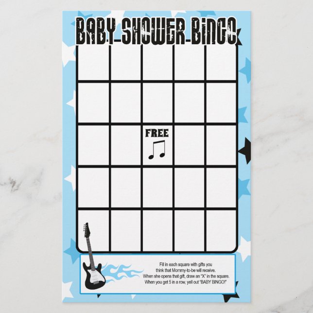 Jogo de Bingo para Chá de Bebê Blue Rock Star (Frente)
