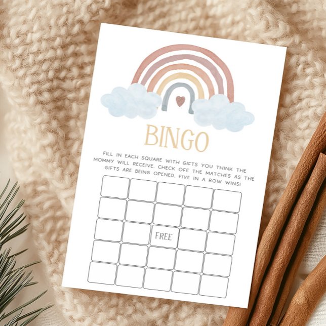 Jogo de Bingo para Chá de Bebê Boho Little Ray of  (Boho Rainbow Baby Shower Bingo Game)