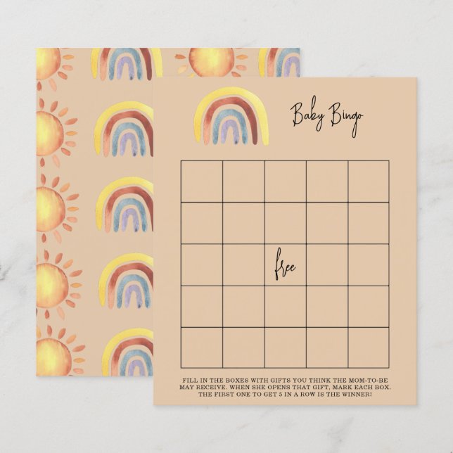 Jogo de bingo para chá de bebê Boho Rainbow (Frente/Verso)