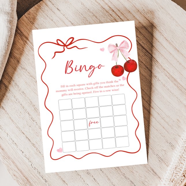 Jogo de Bingo para Chá de Bebê Cereja no Laço Rosa (Coquette Cherry on Top Baby Shower Game)