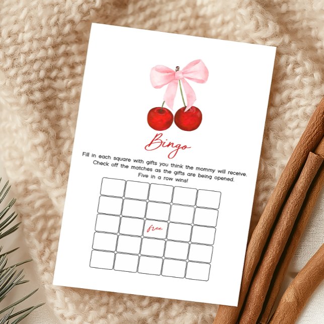 Jogo de Bingo para Chá de Bebê Cereja no Topo (Coquette Cherry on Top Baby Shower Game)