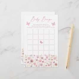 Jogo de Bingo para Chá de Bebê com Borboleta Rosa 