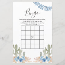 Jogo de Bingo para Chá de Bebê com Cacto Azul Ocid