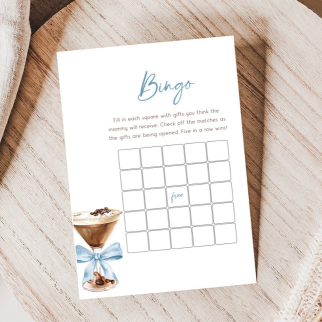 Jogo de Bingo para Chá de Bebê com Martini de Blue (Espresso Baby Shower Game)