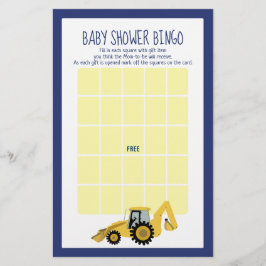 Jogo de Bingo para Chá de Bebê com Retroescavadeir