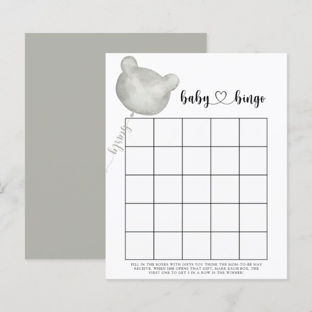 Jogo de bingo para chá de bebê com ursinho (Frente/Verso)