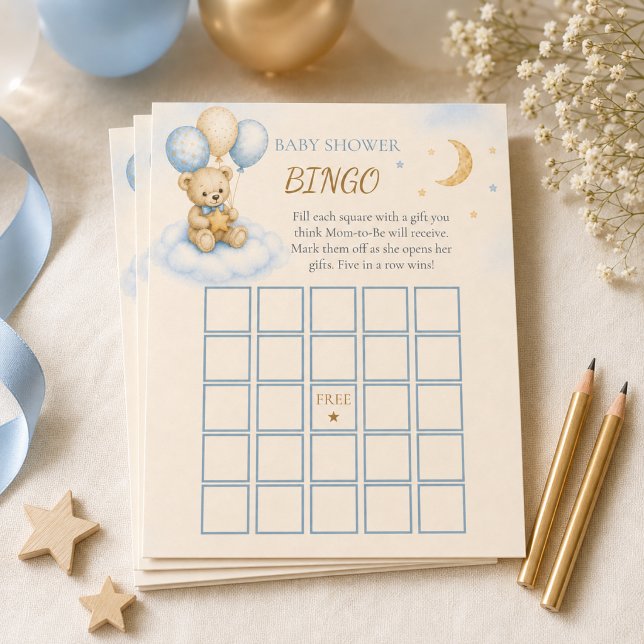Jogo de Bingo para Chá de Bebê com Ursinho (Teddy Bear Baby Shower Bingo Game)