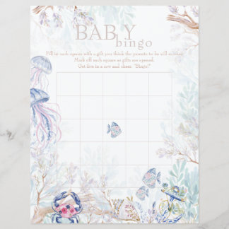 Jogo de Bingo para Chá de Bebê com Vida Marinha Co