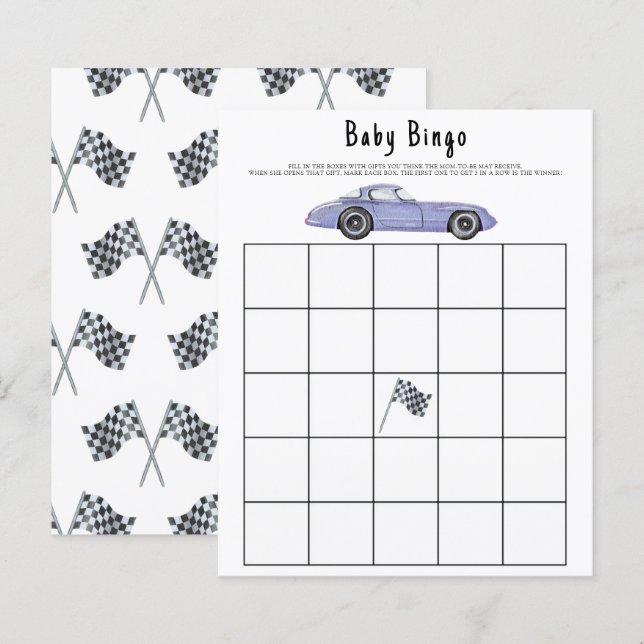 Jogo de bingo para chá de bebê de corrida (Frente/Verso)