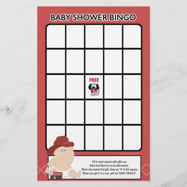Jogo de Bingo para Chá de Bebê do Bombeirinho Bebê (Frente)