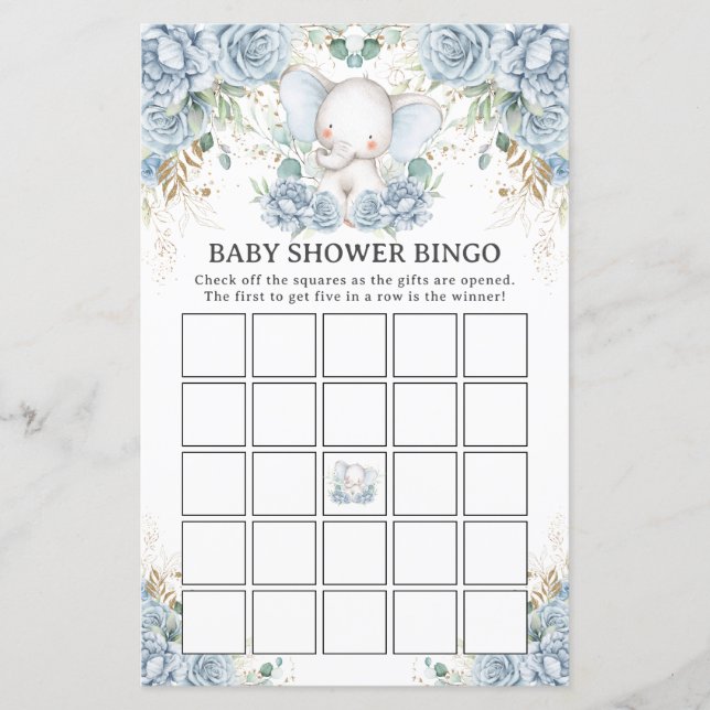 Jogo de Bingo para Chá de Bebê do Elefante Floral  (Frente)