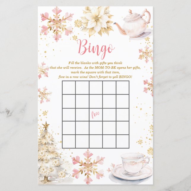 Jogo de Bingo para Chá de Bebê Festa de Inverno Ro (Frente)