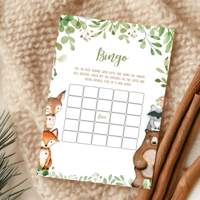 Jogo de Bingo para Chá de Bebê Greenery Woodland (Woodland Animals Baby Shower Bingo Game)