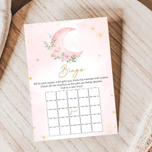 Jogo de Bingo para Chá de Bebê Lua Rosa e Estrelas