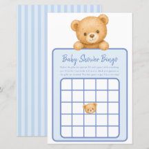 Jogo de Bingo para Chá de Bebê Menino Urso de Pelú