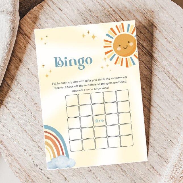Jogo de Bingo para Chá de Bebê Retro Sunshine (Retro Here Comes The Son Sunshine Baby Shower Game)