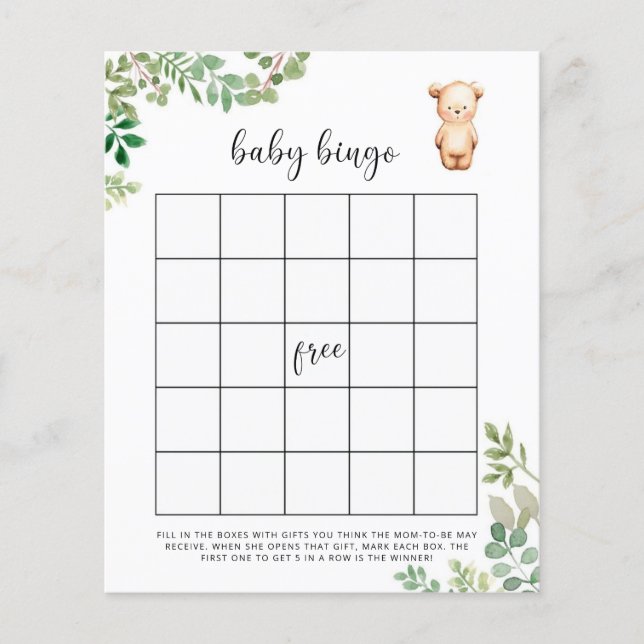Jogo de bingo para chá de bebê ursinho (Frente)