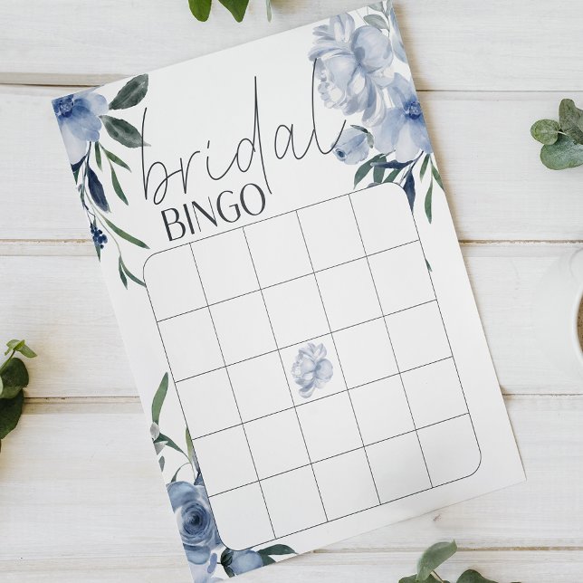 Jogo de Bingo para Chá de Noiva com Flores Azuis E (Criador carregado)