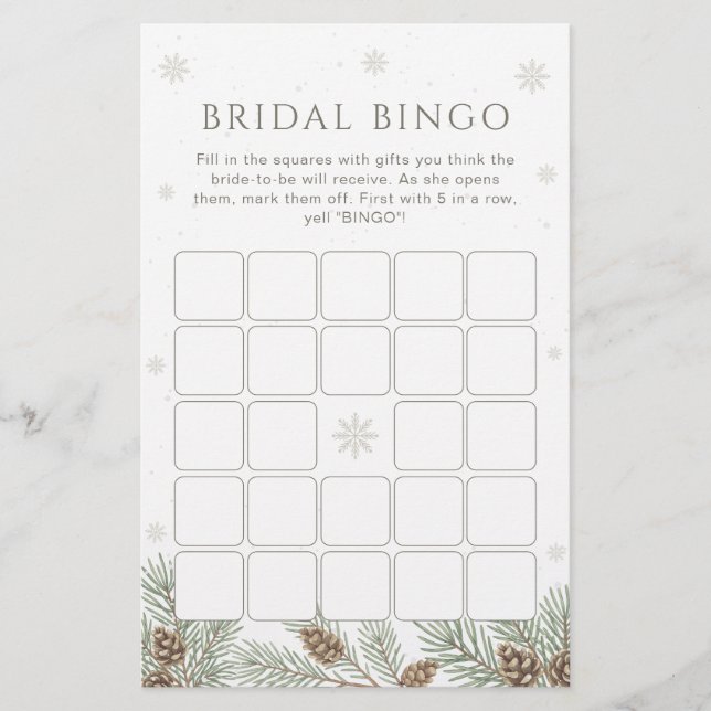 Jogo de Bingo para Chá de Noiva de Inverno (Frente)
