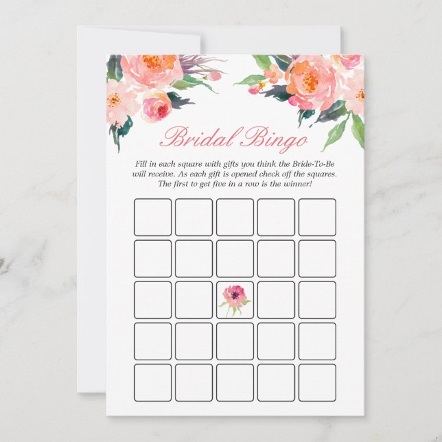 Jogo de Bingo para Chá de Noiva Floral Aquarela Mo (Frente)