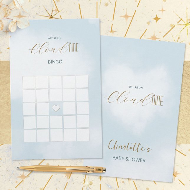 Jogo de Bingo para Chás de Bebê Cloud 9 Celestial  (Cloud 9 Celestial Blue Baby Shower Bingo Game ©Susanne Sachers - Sunny Mind 🌞)