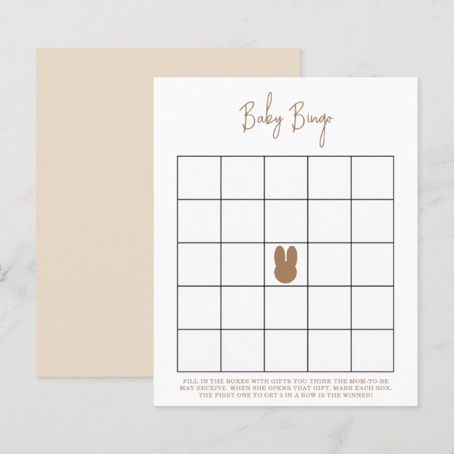 Jogo de bingo simples de coelhinho para chá de beb (Frente/Verso)