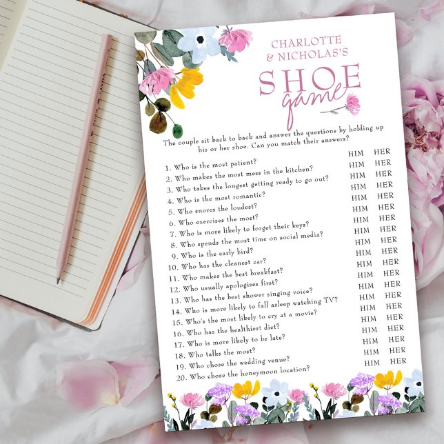 Jogo de Calçado de Casais de Casamento de Flor Sel (Wedding Shower Shoe Game Card from my Wildflower Lawn Collection.
)