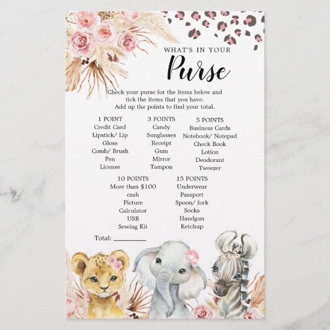 Jogo de Carteira de Animais do Partido Boho Safari (Frente)