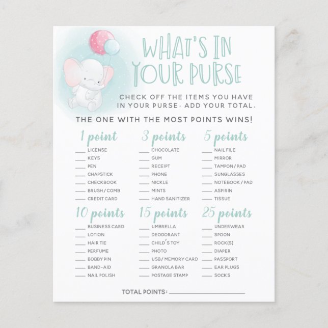 Jogo de Carteira de Chá de fraldas de Balões Elefa (Frente)