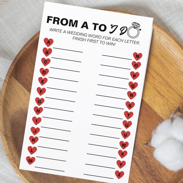 Jogo De Casamento A A Z - Atividade De Chá de pane (This fun bridal shower "From A to Z" is customizable & a creative way to share your big day!)