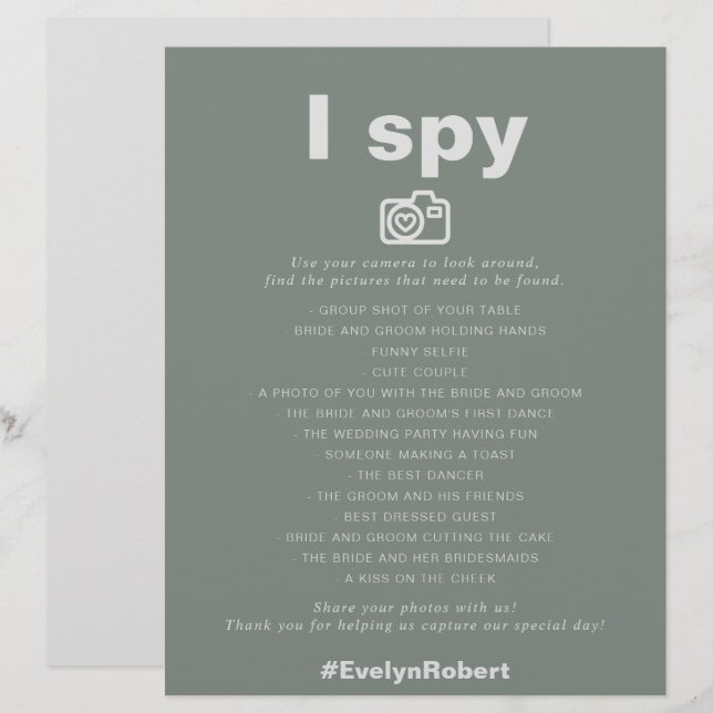 Jogo de Casamento de Espião Mínimo Elegante Verde  (Frente/Verso)