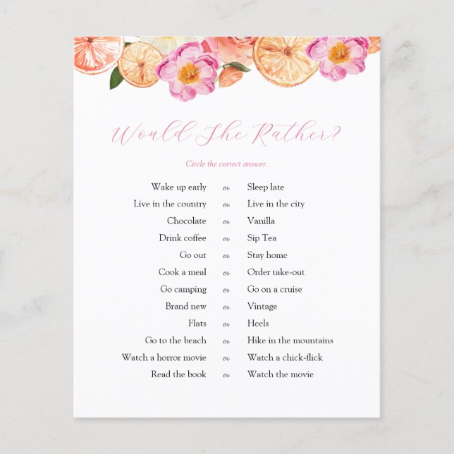 Jogo de Casamento de Laranja Rosa - Perguntas para (Frente)