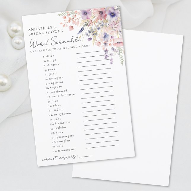 Jogo de Casamento de Palavras Desembaralhar Flor S (Word Scramble Wildflower Bridal Shower Game)