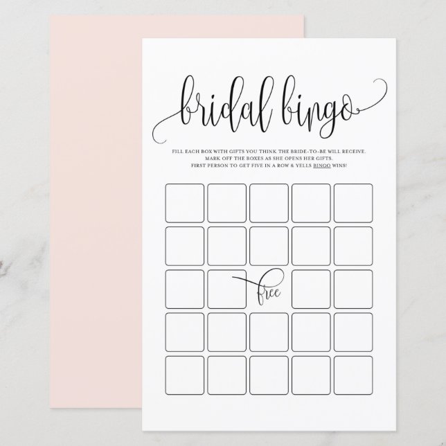 Jogo de Chá Bingo Bridal de Script Negro (Frente/Verso)