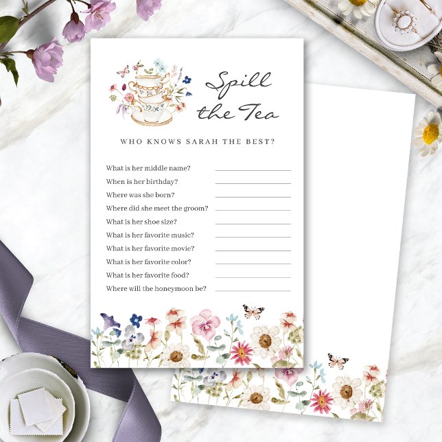 Jogo de Chá da Noiva Espalha o Chá (Bridal Shower Spill The Tea Game by Painted Paperie
)