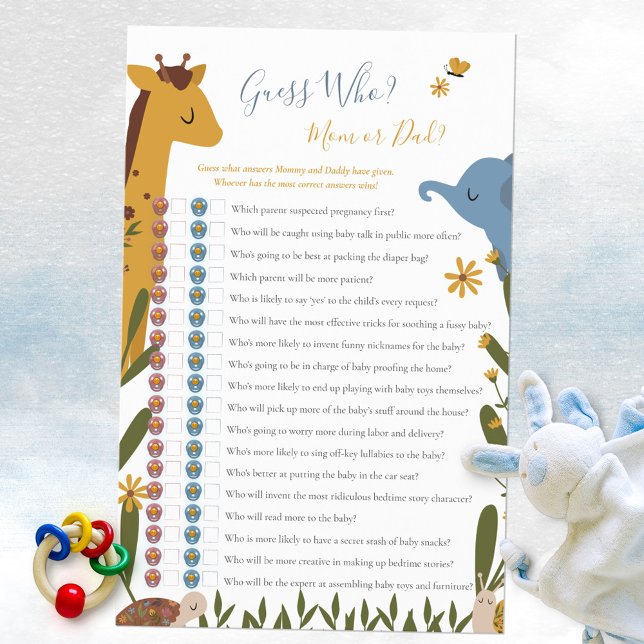 Jogo de Chá de Bebê Advinhe Quem é Mamãe ou Papai  (Guess Who Mom or Dad Cute Animals Baby Shower Game ©Susanne Sachers - Sunny Mind Design 🌞)
