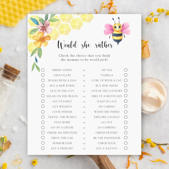 Jogo de chá de bebê 'Bee floral / Would She Rather (Criador carregado)