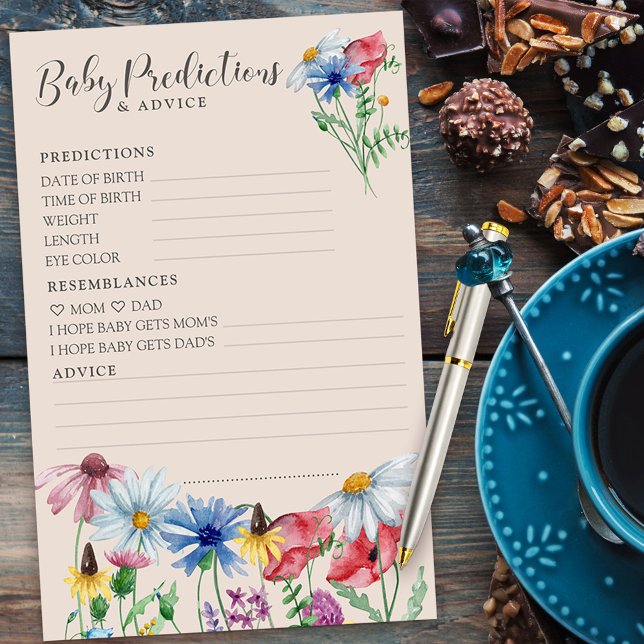 Jogo de Chá de Bebê de Flor Silvestre - Dicas e Pr (Baby Predictions & Advice Baby Shower Activity from my Wildflower Charm collection)