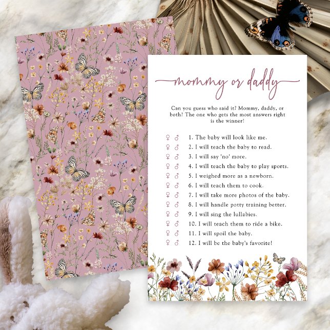 Jogo de Chá de Bebê de Flores Silvestres Boho Rosa (Dusty Pink Boho Wildflower Baby Shower Game with Butterfly by Painted Paperie
)