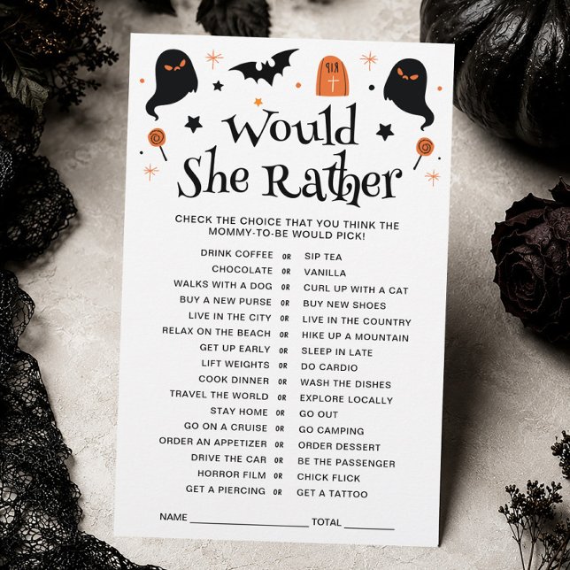 Jogo de Chá de Bebê de Halloween "O Que Ela Prefer (Criador carregado)