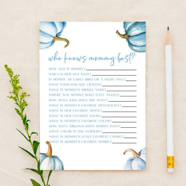 Jogo de Chá de Bebê de Outono da Abóbora Azul Quem (Criador carregado)