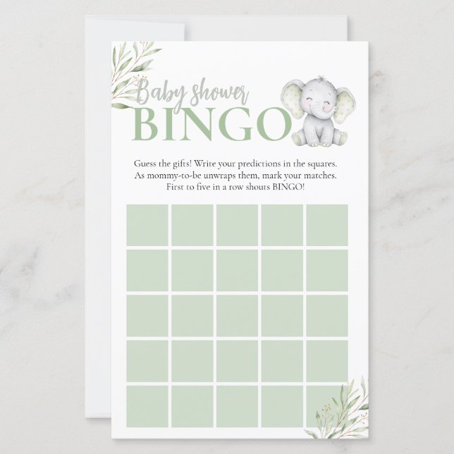 Jogo de Chá de Bebê Menina Bingo Elefante Pequeno (Frente)