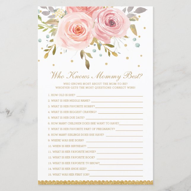 Jogo de Chá de Bebê Quem Conhece Melhor a Mamãe Ro (Frente)